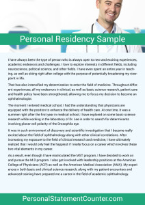 Sample personal statements for residency